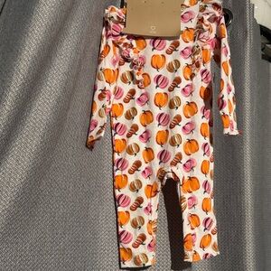 Chick Pea Pumpkin Print One Piece - Orange, Pink, Brown